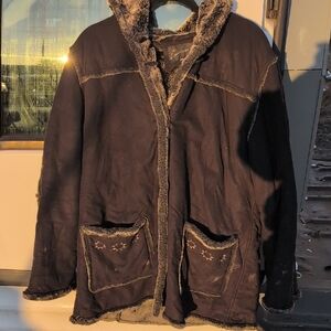 Men's Faux-Shearling Lined Puffer Jacket - Dark Brown